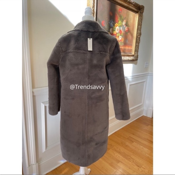 ANTHROPOLOGIE Maeve Kerry Reversible Faux Fur Shearling Long Coat Dark Grey NWT - Picture 10 of 14